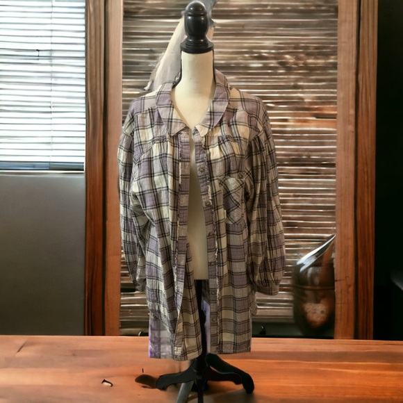 Free People Tops - Free People American Pie Patchwork Kimono Duster Gray Black Purple OS